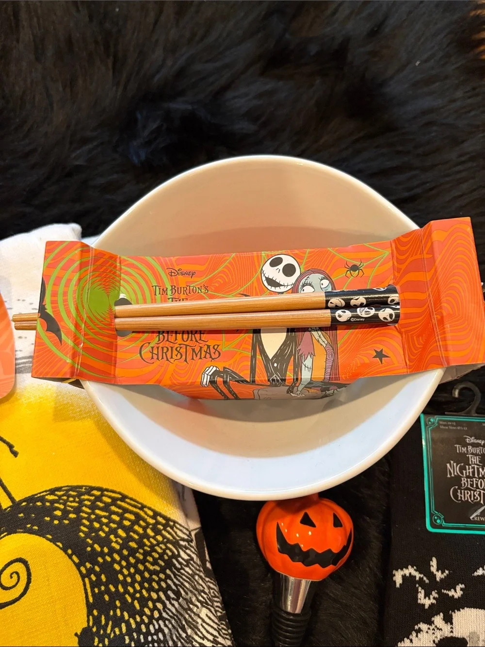 The Nightmare Before Christmas Bundle Noodle Bowl, 3 pk kitchen towels, socks